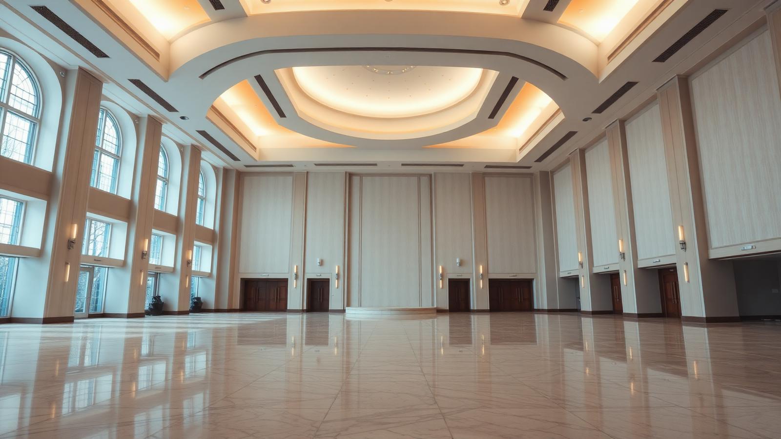 Salón principal iluminado y vacío